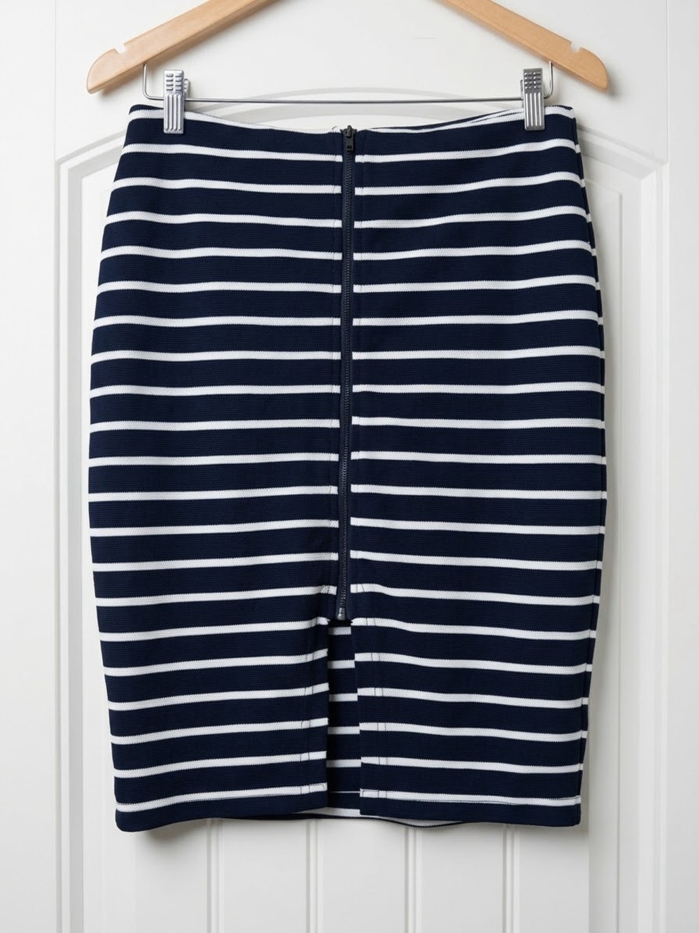 J.O.A. Navy and White Striped Pencil Skirt